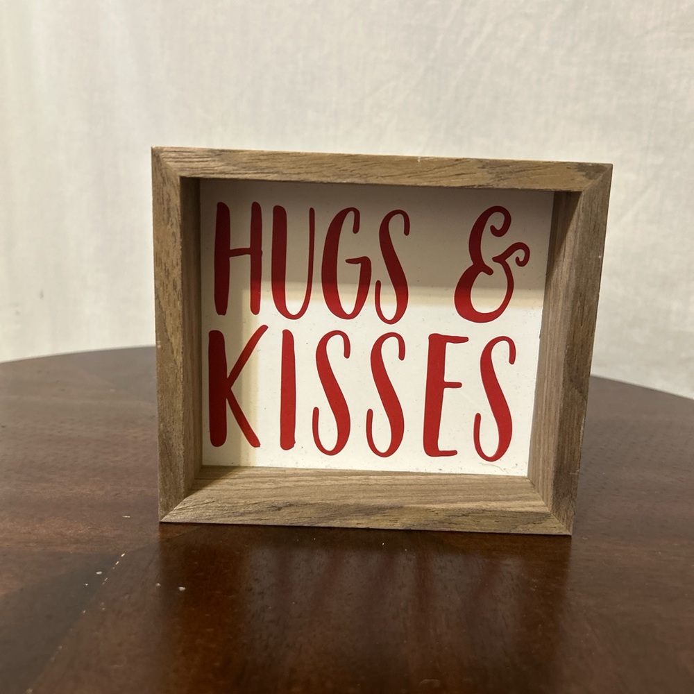 Wooden Frame with Red 'Hugs & Kisses' Sign